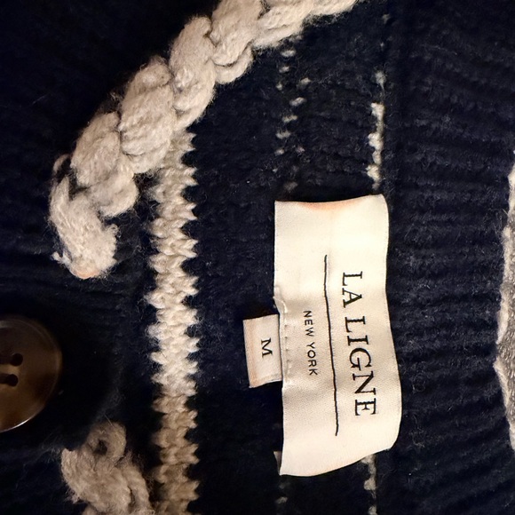 La Ligne Midnight Blue and Cream Knit Cardigan - Picture 2 of 2